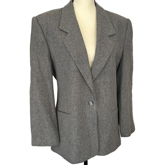 Vintage Andre Barreau Wool Blazer 10 Gray Jacket Coat Academia Office 60s 70s - Picture 1 of 7
